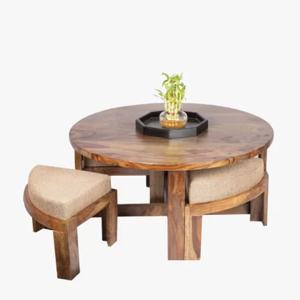 Russell Sheesham Wood Nested Coffee Table Set in Teak Finish