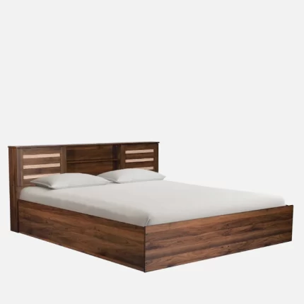 Waltz King Size Bed in Walnut Finish with Box & Headboard Storage